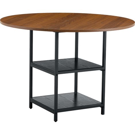 Table à manger ronde 107 cm pour 2 à 4 personnes, double étagère ouverte, MDF aspect bois foncé et métal noir, idéale pour salon moderne CHICFURN (1/5)