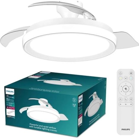 Ventilador de techo con aspas retráctiles, led 3 cct, dc 28 w + 35 w, modelo bliss, blanco, ø106 cm
