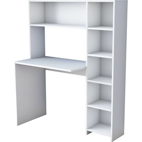 Escritorio Blanco con Estantería y Espacio de Almacenamiento, Medidas 113,2x141,8x40 cm, Ideal para Espacio de Trabajo Compacto o Dormitorio de Estudiante (1/5)