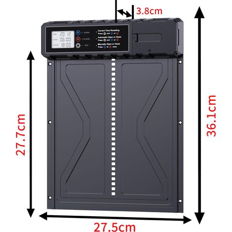 Porta automatica per pollaio, a batteria con schermo LCD programmabile, impermeabile, porta automatica per pollaio in alluminio con timer, porta automatica per pollaio, apriporta verticale (nero) (1/4)