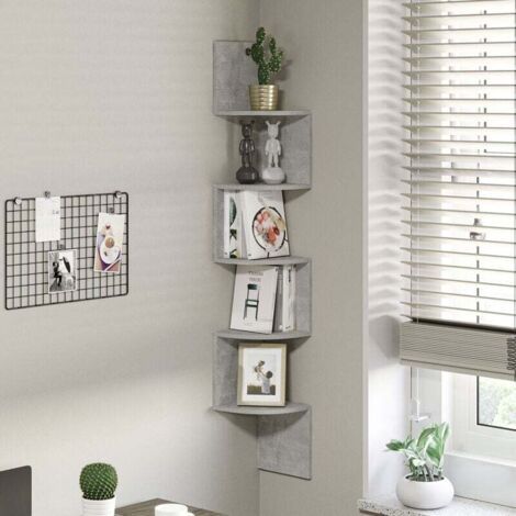 Cloison amovible Étagère d'angle Murale de Rangement Forme Zigzag 20L x 20l x 126H cm 5 Niveaux Bois Gris (1/4)