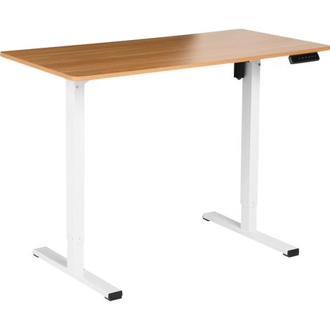 Escritorio de pie eléctrico ajustable moderno patas cuadradas 120 x 60 cm tablero marrón claro y base blanca Tavares (1/5)