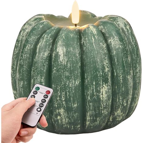Vela LED sin llama con forma de calabaza, con temporizador y control remoto, calabaza artificial iluminada a pilas para decoración otoñal, centro de mesa de Acción de Gracias, decoración de chimenea,  (1/5)
