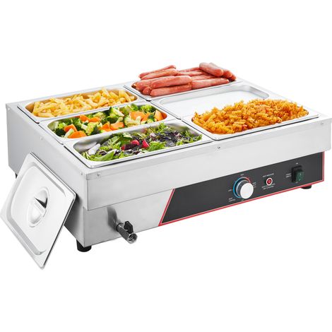 Mophorn Kommerzieller Speisenwärmer mit 6 Behältern (1/3-Größe) und Netzkabel, 1500 W Edelstahl Buffetwärmer, Wasserbad Speisenwärmstation für Restaurants, Feiern und Buffets