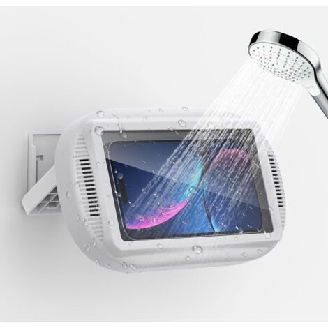 Support Téléphone de Douche Étanche IPX6, [360°Rotation & 120°Réglable] Étui de Téléphone de Salle de Bain Détachable Anti-buée Écran Haute Sensibilité pour Smartphone de 4 à 7" (Blanc) (1/5)