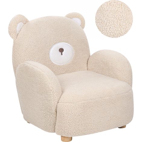 Silla con forma de oso tapizada en poliéster de imitación de piel con reposabrazos de felpa muebles para niños beige Boo (1/5)
