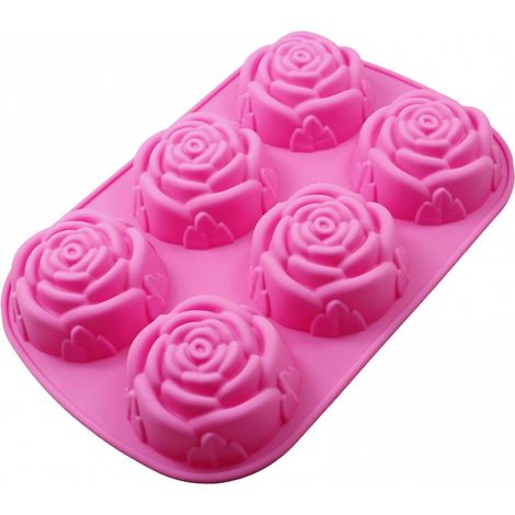 BEBUSINGOTO Molde reutilizable de 6 cavidades con forma de rosa 3D, antiadherente, para fondant, ideal para la cocina. (1/5)