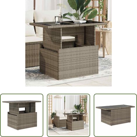 Gartentisch Glasplatte -  Gartentisch mit Glasplatte Grau 100x55x73 cm Poly Rattan (1/5)