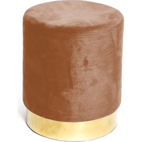 Pouf pouf en velours rouille avec base dorée Design élégant, Ø32xH40 cm, Doux, Résistant jusqu'à 150 kg (1/3)