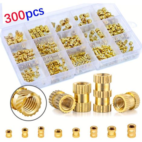 Set di 300 dadi in ottone termofusibili — Dadi con inserto in ottone a doppia zigrinatura (Tipo 8) (1/4)