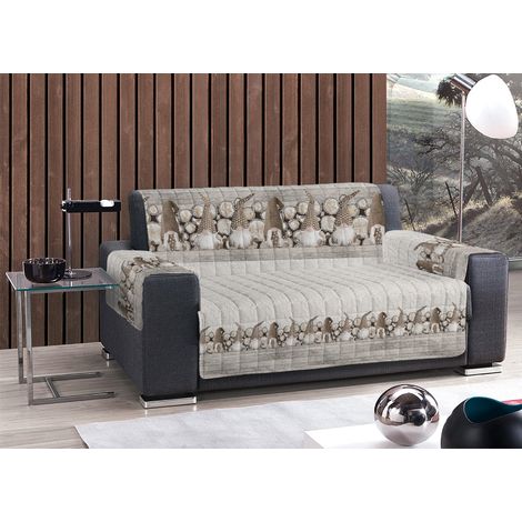 Copridivano Trapuntato Disegno Gnomi Colore Beige, misuraPoltronacoloreBeige