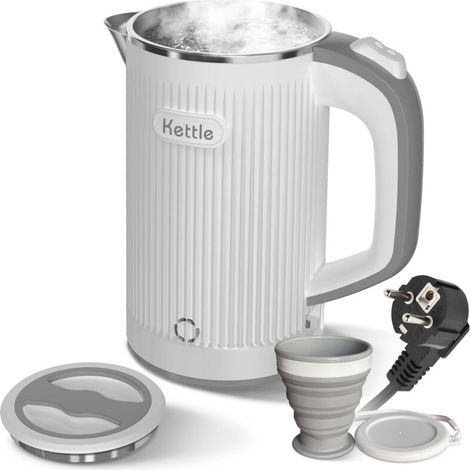 Bouilloire électrique portable avec tasse pliante. 800ml voyage bouilloire électrique cuisson rapide silencieux en acier inoxydable petite bouilloire bouilloire basse puissance. arrêt automatique. pro (1/5)