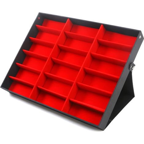 18-Slot-Sonnenbrille-Display-Box Große Kapazität Sonnenbrille Halter Aufnahmebox Palette Schmuck Uhr Aufnahmebox mit Halterfunktion (schwarz und rot) (1/5)