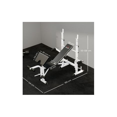 Panca multifunzione con leg press e supporto bilanciere, nera OKMYHOME (1/5)
