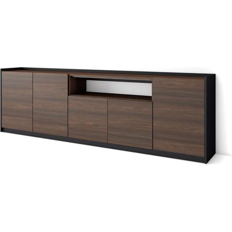 Aparador Arriate-01 de 260x80x37 cm con 5 puertas, color roble oscuro y negro (1/4)