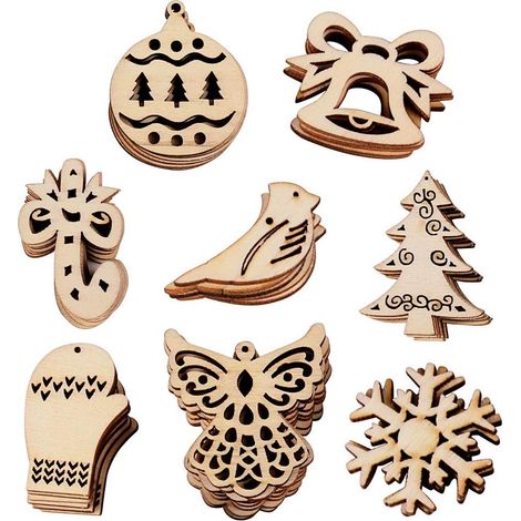 100 Stück Weihnachtsdekoration aus Holzscheiben, hängende Schneeflocken-Handschuhe N