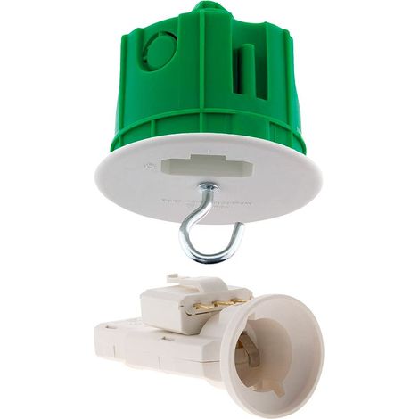 Kit DCL Point de Centre Murs Pleins Ø67 mm - Vert - Comprend Fiche, Douille E27 et Crochet NF - pour Installation Éclairage Mural - Kit Complet pour Luminaires (1/5)