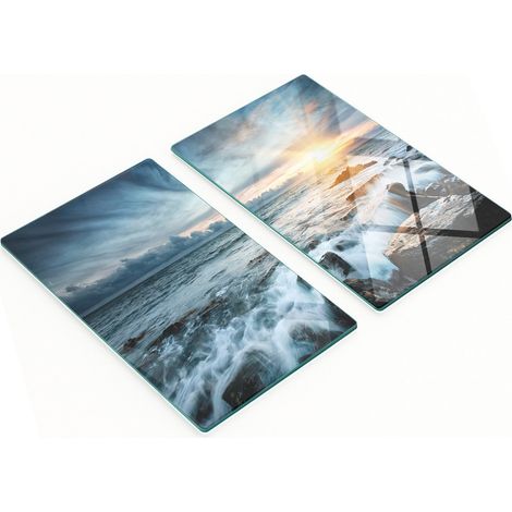 Planches décoratives multifonctionnelles en verre pour la cuisine, motif tempête marine, 2 x 30 x 52 cm (1/5)