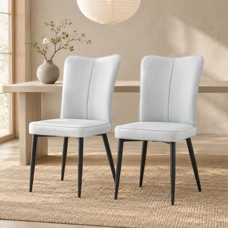 Sillas de comedor modernas en PU gris claro, juego de 2, 89 cm, patas metálicas negras HAVRYA (1/5)