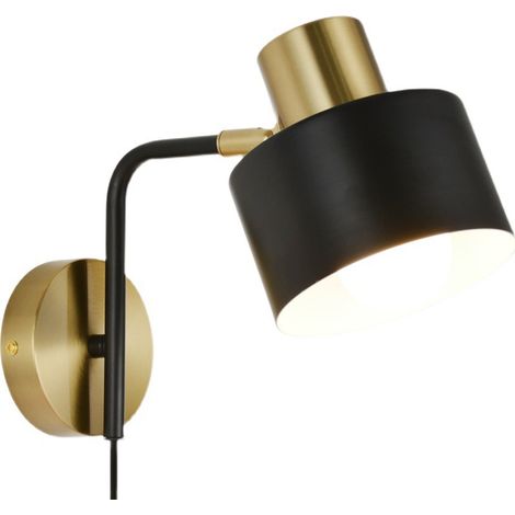 Applique Murale avec Prise, E27 Applique Chambre avec interrupteur, Câble de 1,4 M, Rotatifs 360° Lampe de Chevet Murale en Métal pour Salon Couloir, Sans Ampoules