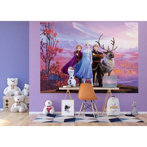 AG Design Disney - Carta da parati fotografica per cameretta dei bambini, 252 x 182 cm, 4 pezzi, Frozen Anna ed Elsa (1/3)