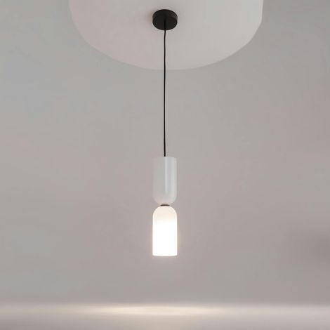 Suspension blanche en verre - sablier & bague noire WINDER (1/5)