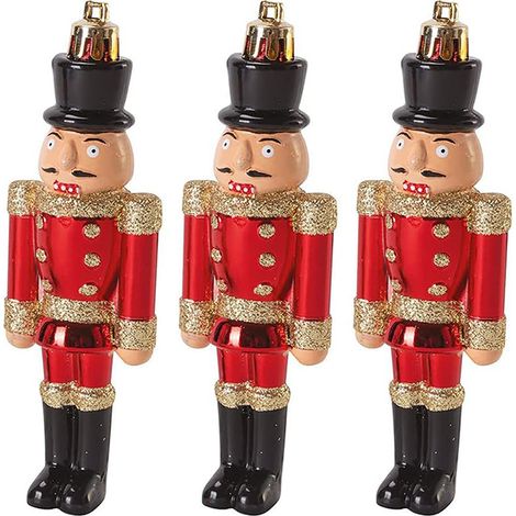 3 Schiaccianoci per Albero di Natale - Statuine in Plastica mis. 13 cm di colore Rosso e Oro - Decorazioni per Natale (1/4)