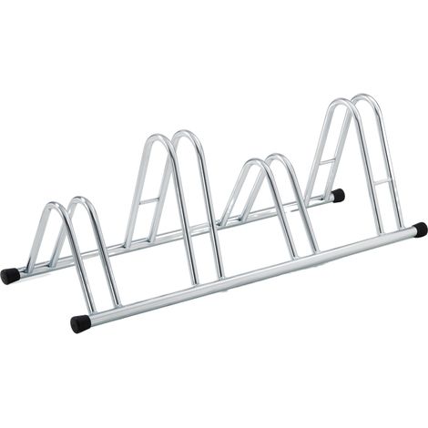ANDRYS - Rastrelliera Porta Biciclette 4 Posti, con Tappi in Pvc Neri, Zincato a Freddo, Colore Argento, 110 x 42 x 38 cm