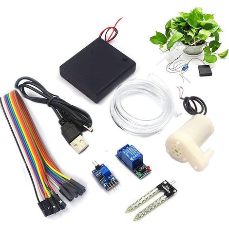 Automatic Watering Kit for Arduino DIY, Ground Moisture Detection + 5 V 4 Channel Relay Module + Mini Micro Submersible Water Pumps + 0.5 m Transparent Hose (1/4)