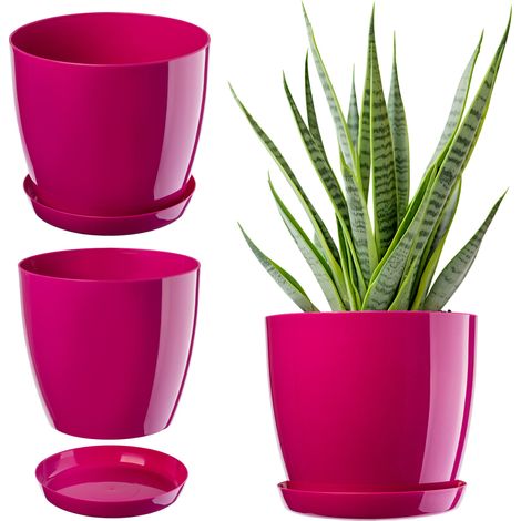 KADAX Blumentopf mit Untersetzer, aus Kunststoff, rund, 20 cm, Amarantrot