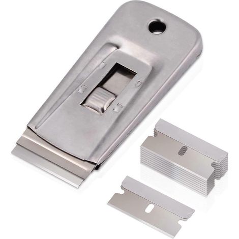 Grattoirs en métal, grattoir en verre et céramique avec 10 lames métalliques, pour retirer étiquettes, colle, autocollants et plus encore. (1/5)