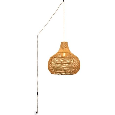 Suspension en osier "Samoa" avec interrupteur et prise - Corde boho chic (1/5)