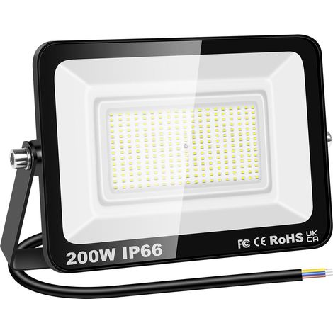 1x 200W Projecteur d'extérieur Led, 20000 LM Luminaire Exterieur, IP66 étanche Éclairage de Sécurité Lampe Pour Patio Garage Terrasse Jardin Chantier, 6000K Blanc Froid (1/5)