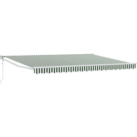 Auvent vert et blanc, mesurant 450 x 300 x 165 cm, en polyester et métal. (1/5)