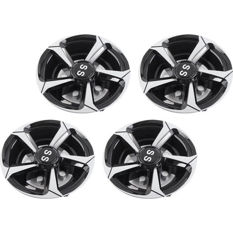 Lot de 4 enjoliveurs de roue de 8 pouces pour voiturette de golf, résistants aux chocs, universels, argentés et noirs, légers, de rechange pour E-Z-GO (1/5)