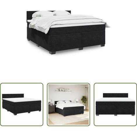 Matratze - Boxspringbett mit Matratze Schwarz 180x200 cm Samt (1/5)