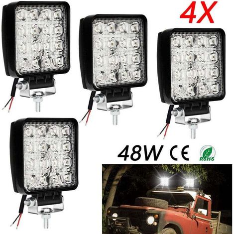 4x 48W Square LED Work Light DC 12V-24V Quad Truck Boat Tractor Off-road Waterproof IP67 (1/4)