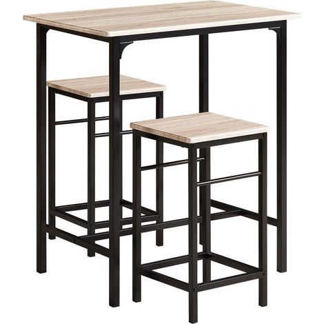 SoBuy Set 3 Pezzi Tavolo con 2 sgabelli Mobile Bar per casa Stile Industriale Grigio, L80P50A88cm, Legno OGT10-N