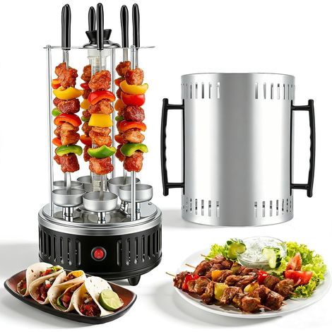 Barbecue Électrique Vertical 1000W, Rotissoire en Acier Inoxydable avec 12 Broches et 2 Tubes Chauffants – 500°C, Rotation 360° sans Fumée, Gril à Kebab pour Balcon, Maison et Jardin (1/5)