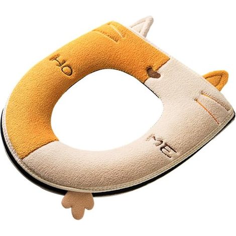 Housse de siège de toilette à motif chat – Abattant de toilette – Couvercle de siège de toilette – Accessoires de toilette – Flanelle – Jaune (1/3)
