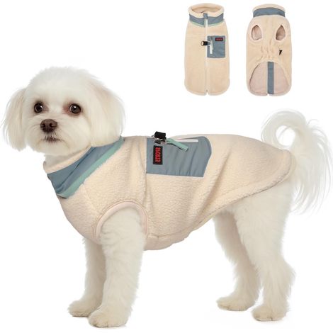 Manteau d'hiver en polaire pour chien Veste polaire chaude et coupe-vent pour petit et moyen chien Gilet de sport avec boucle en D pour laisse de chien (1/5)