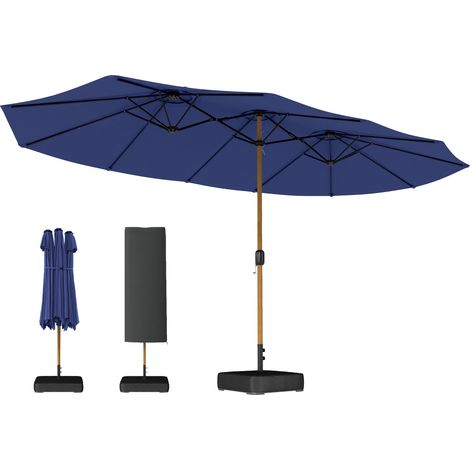 Outsunny sombrilla doble 4,7x2,8 m, sombrilla terraza exterior con base incluida, manivela, sacos de arena y funda, protección uv, impermeable, azul