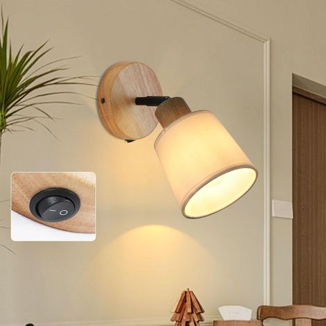 Applique Murale avec Interrupteur E27 Bois Retro Rotatif Chambre (1/5)