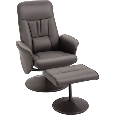 Executive Recliner Chair High Back and Footstool Armchair Lounge Seat Brown