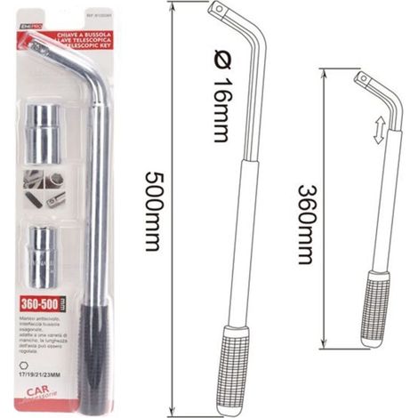 Clé à molette pour roue de voiture avec poignée réglable – largeurs de mâchoires 17 mm, 19 mm, 21 mm, 23 mm – CONVIENT à tous les véhicules standard (1/4)