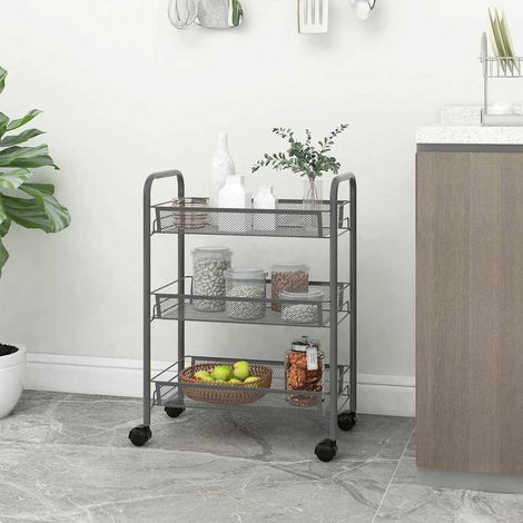 Chariot de cuisine à 3 niveaux-Desserte de Cuisine-Meuble de Rangement Gris 46x26x64 cm Fer (1/5)