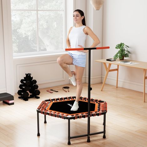 Colorful Fitness Trampoline with Adjustable Handlebar and Remote Control-12 Colors,8 Dynamic Effects,Low-Impact Bounce,100kg Capacity