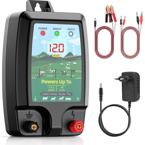 Clôture Électrique 10KM pour Animaux - Électrificateur 2J avec Écran LCD - Système Étanche Résistant pour Ferme, Jardin et Pâturage (1/5)