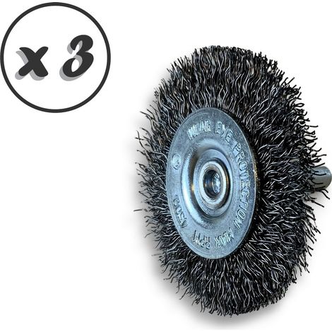 Brosse circulaire métallique sur tige Ø 60 mm Fil acier dur - Quantité x 3 - Ø 60 mm - Ep. 8 mm - Acier dur (1/5)