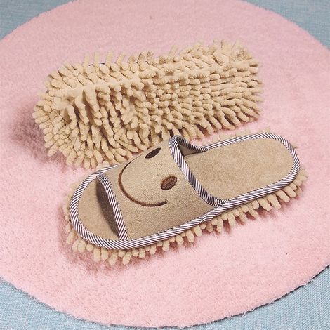 Pantoufles lavables beiges à motif smiley, outil de nettoyage de sol amovible, nettoyage de chaussures (1/4)